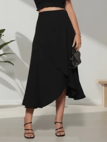 Women's Wrap Skirt, Adjustable Wrap, Tie-Up, Fashion Blogger - màu đen - Xem 1