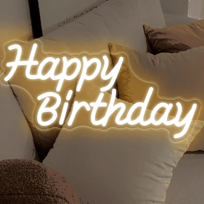 Neon Happy Birthday Sign, Illuminated Happy Birthday Plaque, Neon Happy Birthday Board, Happy Birthday LED Backdrop, Warm White, Multifunctional White LED Neon Sign - USB Powered, Ideal For Bedroom, Party And Wedding Decor, Perfect Christmas Gift