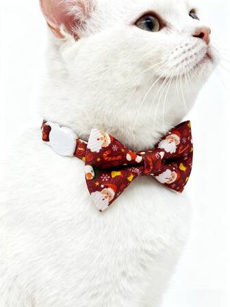 Christmas Pet Bow Tie Collar, Santa Claus Print Bow Tie Accessory, Cute Decor For Cats & Dogs Holiday Party Photo Shoot