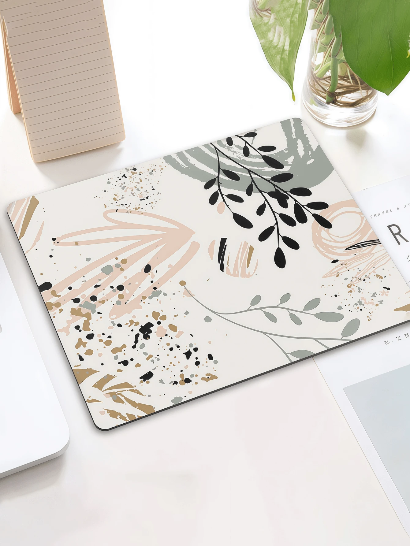 1 Stück Mauspad mit abstraktem Kunstdesign, quadratisches wasserdichtes rutschfestes Gummiuntergrund Mauspad, geeignet für Büro Laptop, moderne bohemische Blattmuster Schreibtischzubehör Büroartikel Büroschreibtischzubehör Mauspad für den Schreibtisch