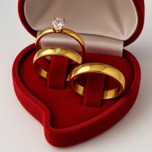 Gold Engagement Wedding Rings Stainless Steel 18k Gold Plated + Solitaire Ring - Vàng - Xem 1