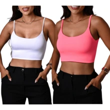 Kit 2 Cropped Strap Suplex Blogger Top Summer Model Blouse - Áo dây màu trắng và hồng neon - Xem 2