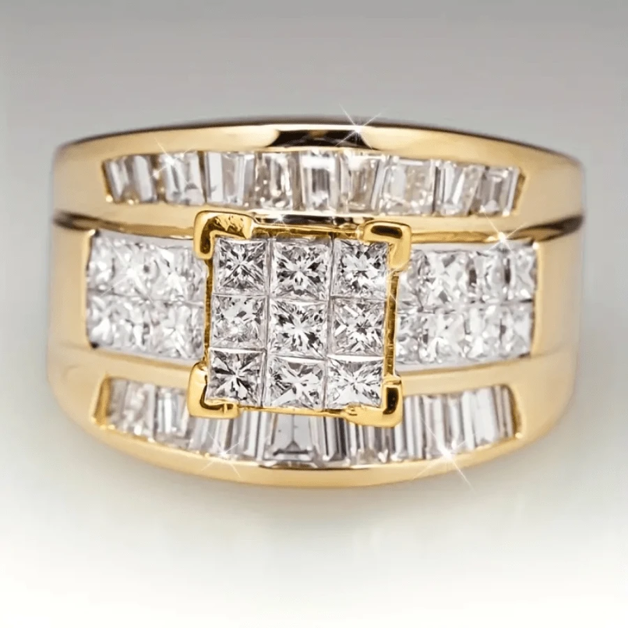 14k Gold Plated Women's Promise Ring, Inlaid With Sparkling Synthetic Zirconia, Symbol Of Eternal Love, Perfect Gift For Girl's Birthday, Christmas, And Anniversary - Gold - View 1