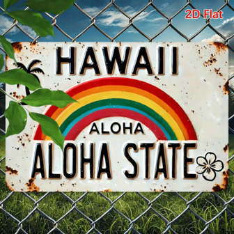 1 件 8x12 英寸复古夏威夷车牌金属标牌，质朴的阿罗哈州壁画，耐用铁艺装饰，涂层雕刻，防水，易于悬挂，适用于家居、车库、街道装饰，金属墙饰
