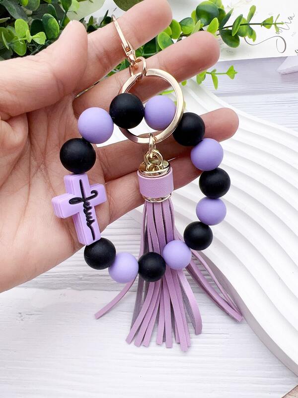 New Silicone Beaded Wristband Keychain, Design To Prevent Loss, Creative Wristband Keyring Accessory, Ideal Gift For Friends, Siblings, Ladies, Mothers, Suitable For Daily Outfit, Car Accessories, Backpack Accessories, Lanyard, ID Card Holder, Car Accessories, Bag Accessories Christmas Bag Charms Car Accessories Teacher Sister Gift Ideas