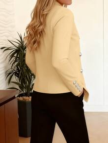 Women's Double Breasted Lapel Collar Blazer With Statement Buttons - Màu Khaki - Xem 4