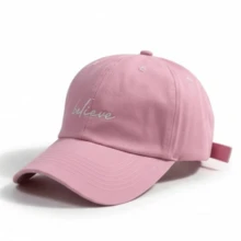 Boné Believe Retro Basebol Aba Curva Masculino e Feminino Regulagem Fitão  Letra  Casual  Algodão  Bordado  Nenhum      Verão - Rosa Com Branco - Visão 2