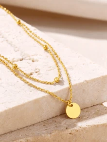 1pc Versatile Disc Double Layer Necklace, 925 Sterling Silver, Chic Layered Design, Timeless Style, Perfect For Daily Mix & Match