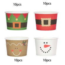 10 piezas Vasos desechables para aperitivos navideños 2026 Vasos de papel para helado con diseño de cinturón de Papá Noel y muñeco de nieve, tazones para postre, sopa fría o caliente para fiestas y decoraciones navideñas