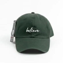 Believe Retro Baseball Cap With Curved Brim, Men's And Women's, Adjustable Strap, Casual Lettering, Cotton Embroidery, None, Summer - Military Green With White - View 2