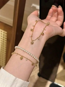 1pc Simple S925 Sterling Silver Heart Diamond Bracelet Fine Jewelry Gift For Women