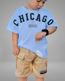 Boys' Clothing Set Brown Striped T-Shirt And Light Bermuda Shorts For Everyday Wear 2 To 12 Years - 白色和米色 - 查看 1