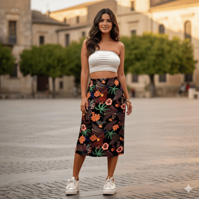 Saia Estampada em Romantic com Estampa Digital