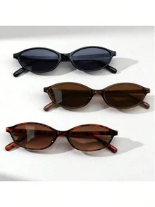 1 par de gafas de forma ovalada pequeñas y a la moda con diseño personalizado y multifuncional, gafas retro para mujer para el verano, turismo, vacaciones, accesorios de playa