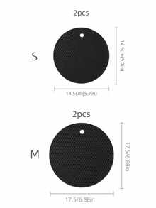 2pcs/Set Silicone Insulation Pad, Modern Black Honeycomb Textured Round Anti- Hot Pot Mat For Table - Multicolor - View 3
