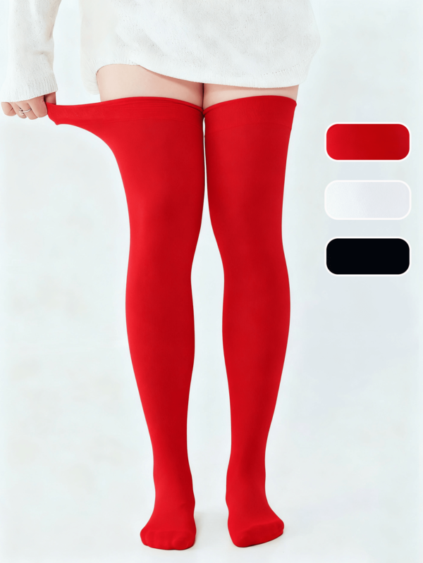 1 Paar Damen Weihnachts-Überknie-Socken in Große Größen | Weiß/Rot/Schwarz, 3 Farben festliche Strümpfe für Urlaubsstil