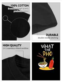 Divertido Playera de Algodón para Hombre con fideos y salsa picante. Diseño humorístico y colorido, perfecto para amantes de la comida. 220 g 100 % algodón, suave y transpirable. ¡Producto ! - Negro - Ver 5