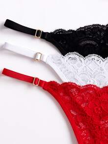 Kit With 3 Sensual Lace Panties Double G-String With Adjustable Sides String Women's Lingerie Set For Resale On - 黑色,紅色和白色 - 查看 5