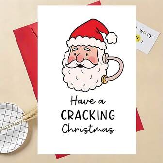 1pc Festive Christmas Greeting Card With Cheerful Santa Design - "Have A Cracking Christmas" Text, Red & White Cartoon Santa Illustration, Perfect For Holiday Joy & Warmth, Ideal For Friends, Family, And Coworkers, Christmas Card, Christmas Card Funny/Crazy Gardener, Sloth Card, Birthday Card, Christmas Card