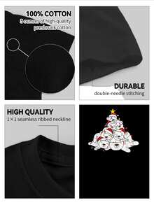 Estilo Navideño Playera de Algodón para Hombre con árbol de navidad formado por osos polares y luces. Diseño festivo y alegre, ideal para la temporada navideña. 220 g 100 % algodón, material suave y transpirable. ¡Artículo de temporada! - Negro - Ver 5