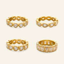 VKHK 1 件 18K 镀金不锈钢水滴心形锆石装饰单戒指，适合女性日常和婚礼佩戴，礼物 - 彩色 - 查看 6