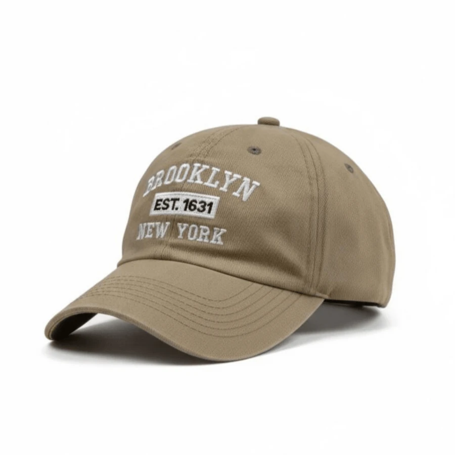 Ny New York Retro Baseball Cap Curved Brim Men's And Women's Adjustment Fit Letter Casual Cotton Embroidered None Summer - 深卡其色配白色 - 查看 1