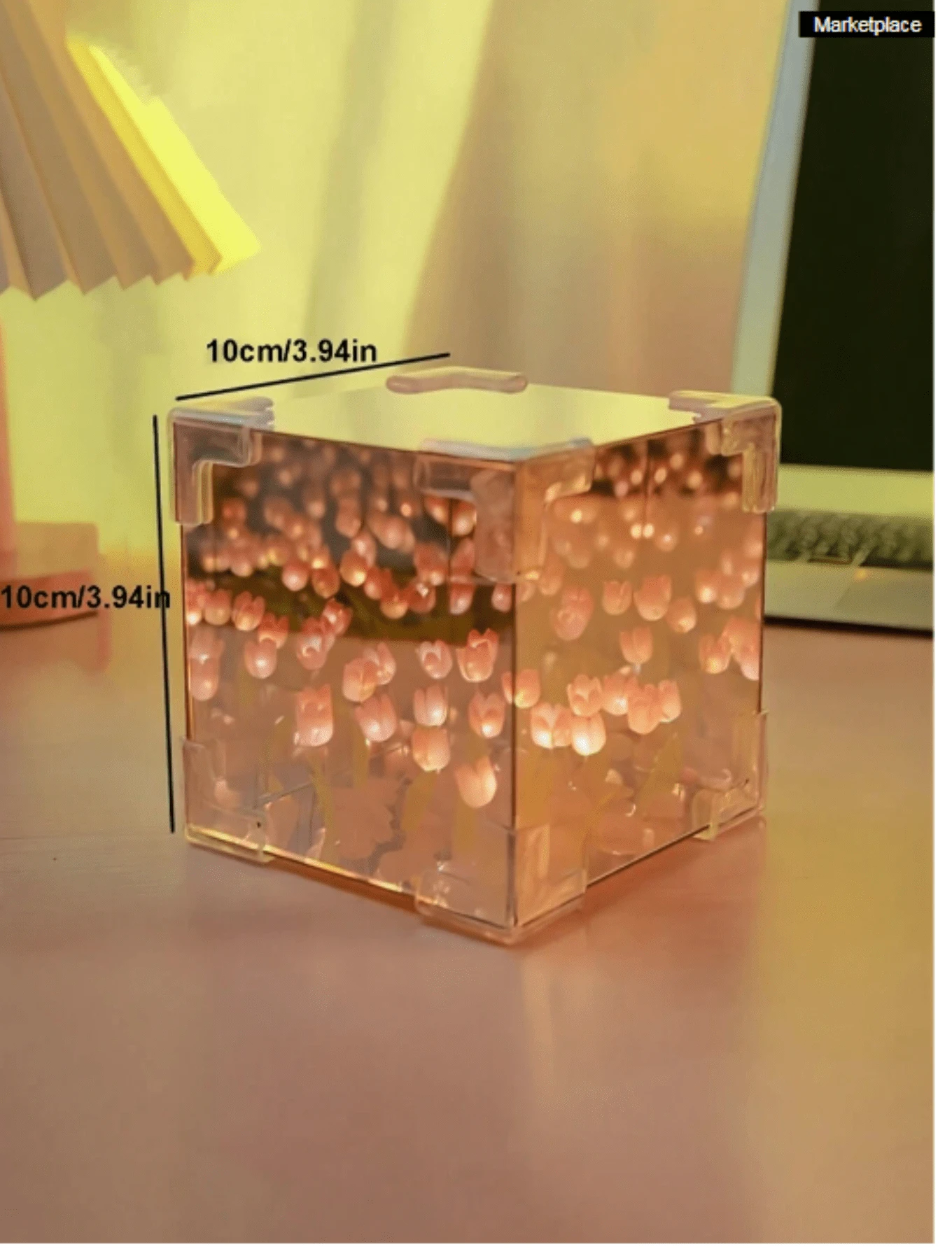 1 pieza Lámpara de paisaje marino con tulipanes hecha a mano de forma creativa, con 20/30 tulipanes, lámpara de ambiente, que se puede usar como espejo cuando está apagada, incluye 20/30 flores, lámpara proyector para dormir, decoración del hogar para la sala de estar, decoración para fiestas, cumpleaños, aniversario de boda, San Valentín, propuesta, diseño romántico