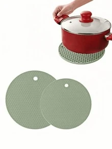2pcs/Set Silicone Insulation Pad, Modern Black Honeycomb Textured Round Anti- Hot Pot Mat For Table - Multicolor - View 2