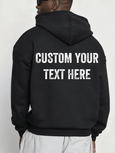 Customized Text Hoodie For Plus Size Men, Upload Your Personal Text/Name/Blessing/Holiday/Anniversary, Personalized Text Customization, Birthday/Valentine's Day/Father's Day/Party Anniversary/Birthday Gift, Black Plus Size Sweatshirt
