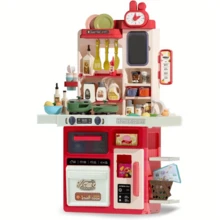Red Kids Play Kitchen Set, Toddler Kitchen Playset With Sound & Light, Cooking Stove With Steam, Play Sink, Play Food Toy And Kitchen Accessories, Pretend Kitchen Toy For Kids Girls Boys