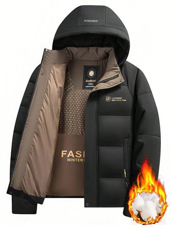 1pc Men's Padded Jacket, Thick Hooded, Casual, Daily, Holiday, Travel, Cycling, Hiking, Sports Outerwear, Winter