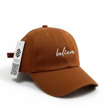 Believe Retro Baseball Cap With Curved Brim, Men's And Women's, Adjustable Strap, Casual Lettering, Cotton Embroidery, None, Summer - Ochre With White - View 2