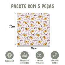 Disney Pacote 5 Fraldas de Pano Bebê Ursinho Pooh Luxo 100% Algodão Tecido Duplo | Kit Fralda de Ombro Grande Alta Absorção Tamanho 70x70cm Estampado - Pooh Rosa - Visão 2