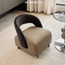 1pc Modern Arched Leisure Chair, PU Leather Soft Cushion With Wheels Casual Chair, Fashionable Single Sofa, Suitable For Living Room/Bedroom/Office Decor