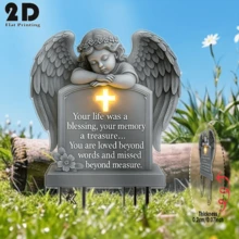Tượng đài thiên thần phản quang 2D phẳng - Kích thước 8,5" x 13" - Bia mộ ngoài trời với thông điệp ý nghĩa, chất liệu nhựa, dùng trang trí nghĩa trang và sân vườn, không cần pin, món quà độc đáo cho người thân yêu, trang trí kỷ niệm, thiết kế chống chịu thời tiết. - Nhiều màu - Xem 3