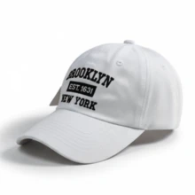 Ny New York Brooklin Retro Baseball Cap Curved Brim Men's And Women's Adjustment Fit Letter Casual Cotton Embroidered None Summer - 白色與黑色 - 查看 5