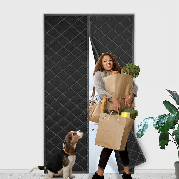 ستارة عازلة للحرارة مغناطيسية قطعة واحدة، مصنوعة من ألياف البوليستر المبطنة وقماش أكسفورد، تناسب الأبواب بعرض 80-120 سم، غطاء عازل للحرارة مغناطيسي مؤقت للشتاء، يساعد على الاحتفاظ بالهواء الدافئ/البارد