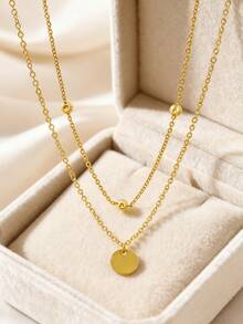 1pc Versatile Disc Double Layer Necklace, 925 Sterling Silver, Chic Layered Design, Timeless Style, Perfect For Daily Mix & Match