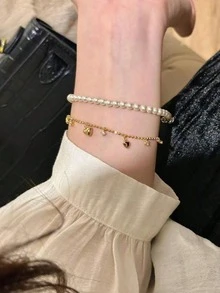 1pc Simple S925 Sterling Silver Heart Diamond Bracelet Fine Jewelry Gift For Women