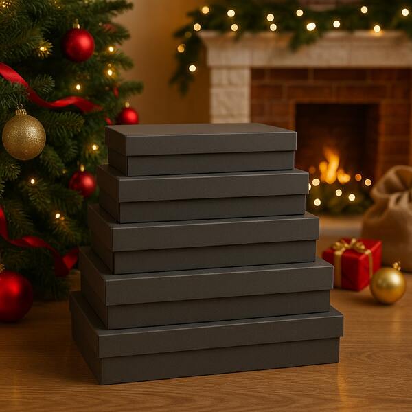 Christmas Halloween Rectangular Gift Box Set 5 Pieces Black Decorative Packaging And Storage Boxes