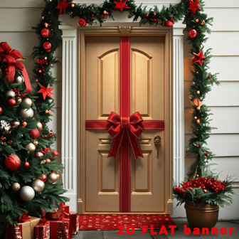 A Holiday Polyester Door Flag With A Bow, A Christmas Holiday Door Curtain Flag, A Durable Home Entrance Porch Garden Hanging, And A New Year Decoration For A Carnival Party