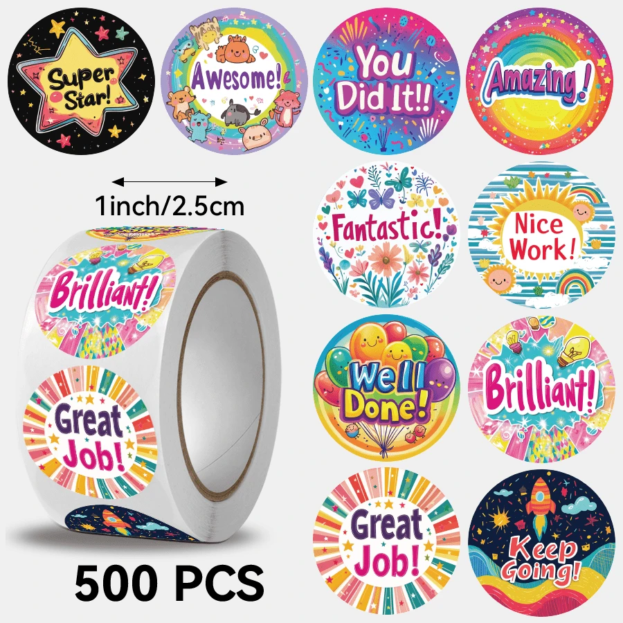 JOERBABU the little kangaroo Bobbie 500张/卷 励志奖励贴纸，英文励志贴纸。适用于学生、学校鼓励、游戏、玩具、动物文具标签。自粘式创意贴纸，不易撕下，可用于装饰滑板、吉他、笔记本电脑、汽车、头盔、礼品盒、包装装饰、商业装饰、不干胶标签、封口贴纸。