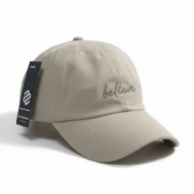Believe Retro Baseball Cap With Curved Brim, Men's And Women's, Adjustable Strap, Casual Lettering, Cotton Embroidery, None, Summer - Kaki nhạt với Kaki - Xem 3