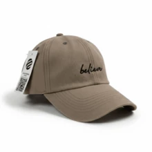 Believe Retro Baseball Cap With Curved Brim, Men's And Women's, Adjustable Strap, Casual Lettering, Cotton Embroidery, None, Summer - Dark Khaki With Black - View 2