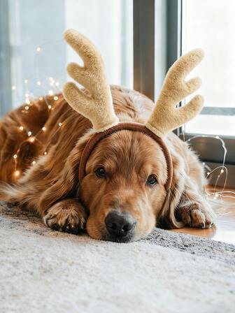 Adjustable Plush Reindeer Antlers Headband, Large Size Pet Costume Accessory For Christmas, Padded 3D Deer Cosplay Decor