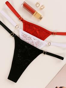 Kit With 3 Sensual Lace Panties Double G-String With Adjustable Sides String Women's Lingerie Set For Resale On - 黑色,紅色和白色 - 查看 10