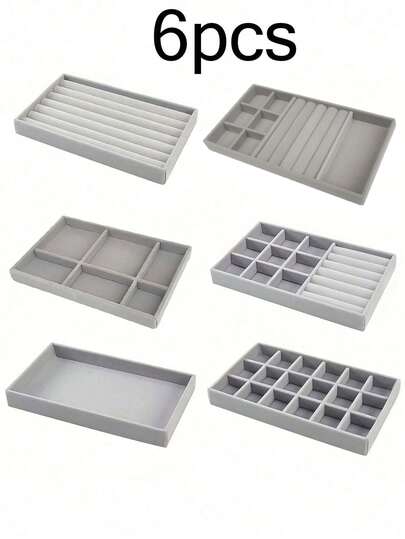 4/6 Stück große Samt-Schmuckablage, unabhängige Fächer Schmuckablage, Minimalistische Mehrfachfach-Schmuckhalterung, geeignet für Ohrringe, Halsketten, Armbänder, Knöchelbänder, Ringe, Haarspangen, Stirnbänder, Haraccessoires. Aufbewahrungs- und Präsentationsorganizer für Frauen. Reiseaccessoires, Schulmaterial, Dorm-Aufbewahrung, Herbstdekoration für Geburtstags-Partys, Neujahr, Weihnachtsartikel