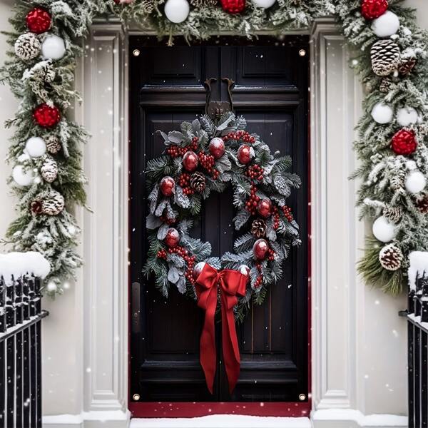 Corona natalizia festiva con bacche rosse e pigne - Ghirlanda da porta in poliestere durevole per uso generale, carnevali - Decorazione natalizia stagionale in poliestere per Natale, celebrazioni di Capodanno - 89,92x179,83 cm, 1 confezione