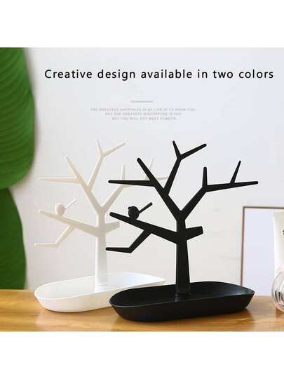 다중 크기 창의적인 흑백 새 & 나무 보석 보관 상자, 귀걸이 홀더, 디스플레이 스탠드, 가정 장식, 여성을위한 키 홀더