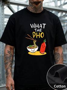 Divertido Playera de Algodón para Hombre con fideos y salsa picante. Diseño humorístico y colorido, perfecto para amantes de la comida. 220 g 100 % algodón, suave y transpirable. ¡Producto ! - Negro - Ver 1